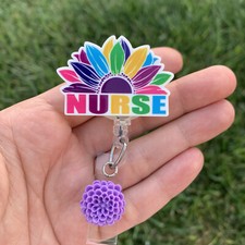 Colorful sunflower Gift Pediatric Nurse Cute Badge Holder Retractable ID Reel