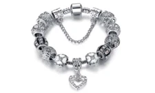 18K Gold Plated Crystal Heart CZ Charm Bracelet Made with Swarovski Element