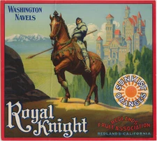 Royal Knight Brand VINTAGE Redlands, California Orange Crate Label 1920s Genuine