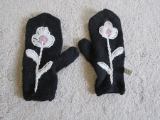 Brooklyn Black Floral Handknit Mitten Boho Warm Winter Handmade