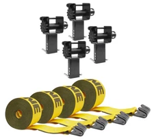 Stake Pocket Winch With Kinedyne 4" x 30' Winch Strap with Flat Hook - Gold