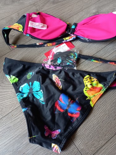 2Chillies Swimwear Australia Bikini - Bandeau. V Bar Butterflies SZ 10 BNWT - Picture 2 of 6