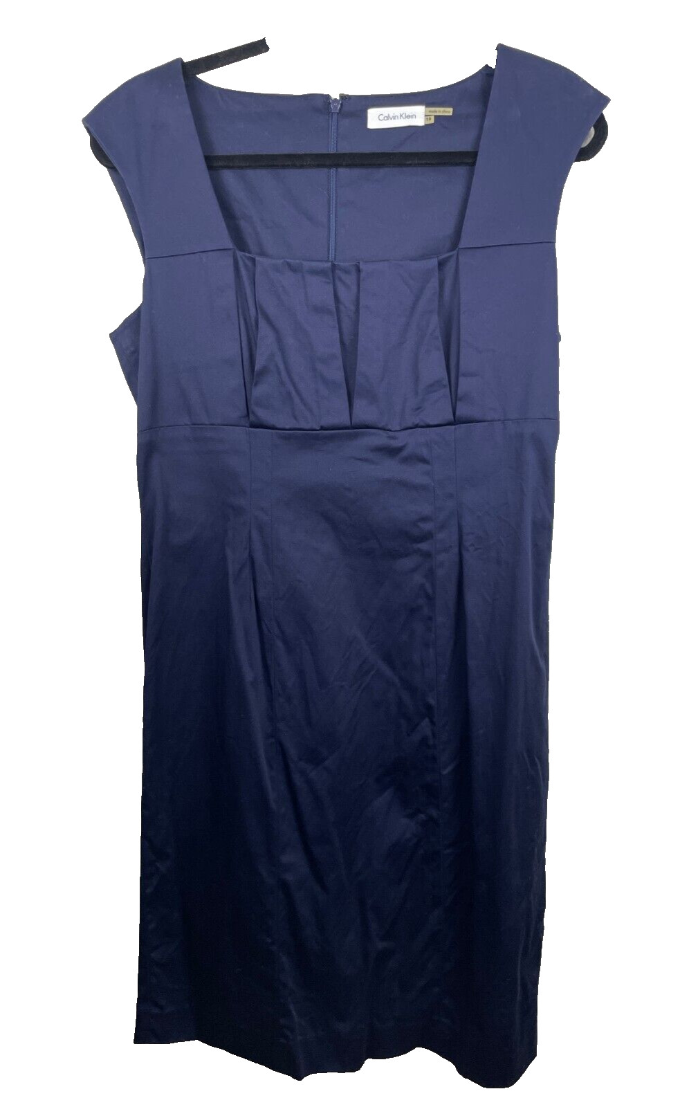 Calvin Klein Dress Womens 10 Blue Square Neck Sleeveless Sheath Cotton Stretch