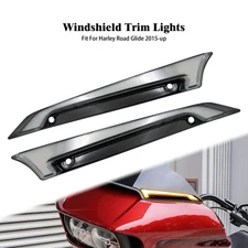 Black Windshield LED Fairing Trim Lights Turn Signal Fit For Harley Road Glide