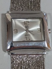NYC Silver Tone Dial Rectangle Case Multi Strand Cable Band Watch 7 Inch
