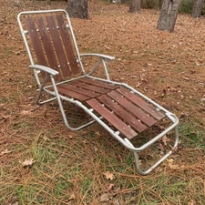 VTG  MCM Redwood Reclining Chaise Lawn Beach Lounge Chair Aluminum Frame PLZ RD