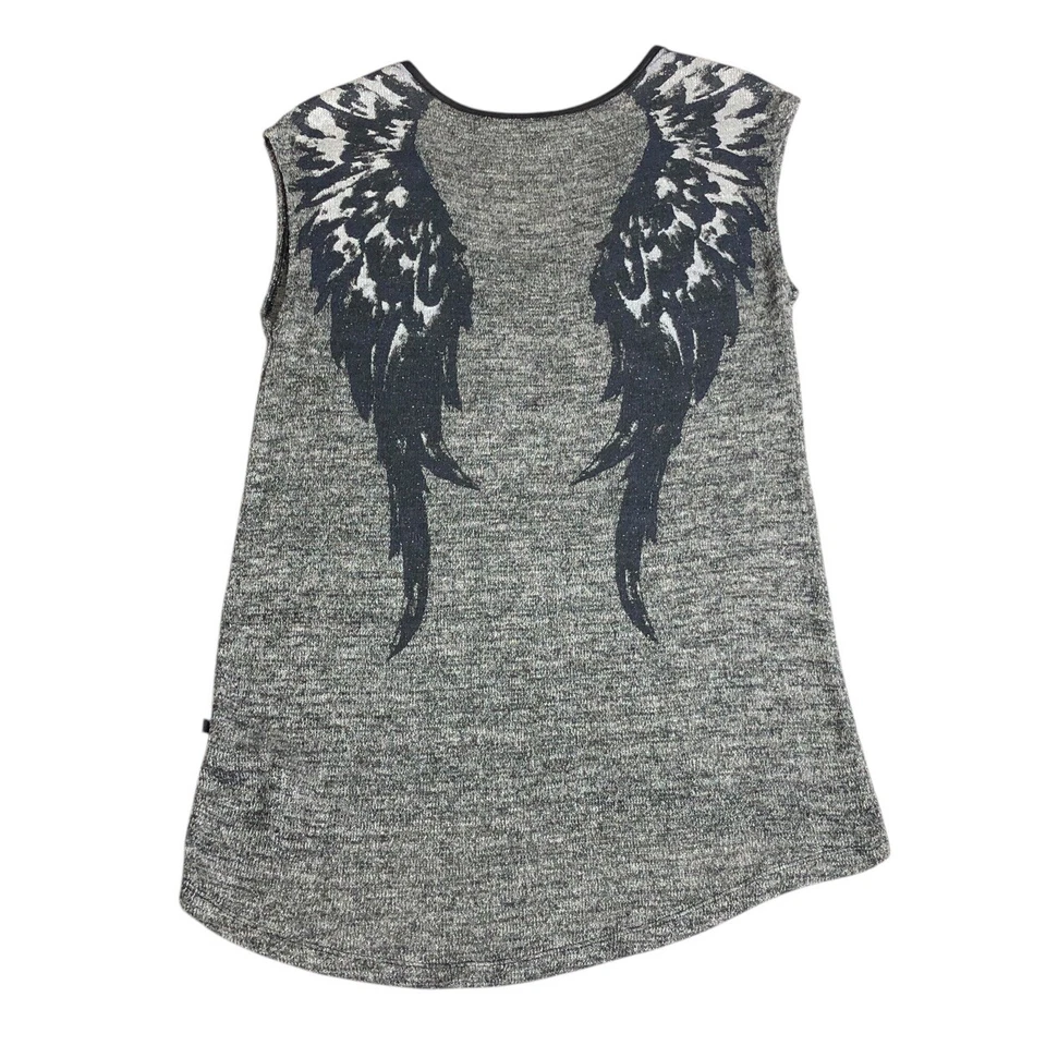Camiseta sin mangas Y2K Rock & Republic para mujer M gris tejido estrás alas grunge centro comercial gótico Foto 2 de 4