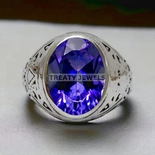 Tanzanite Oval Cut Gemstone With 925 Sterling Silver Ring For Men's #A79 *