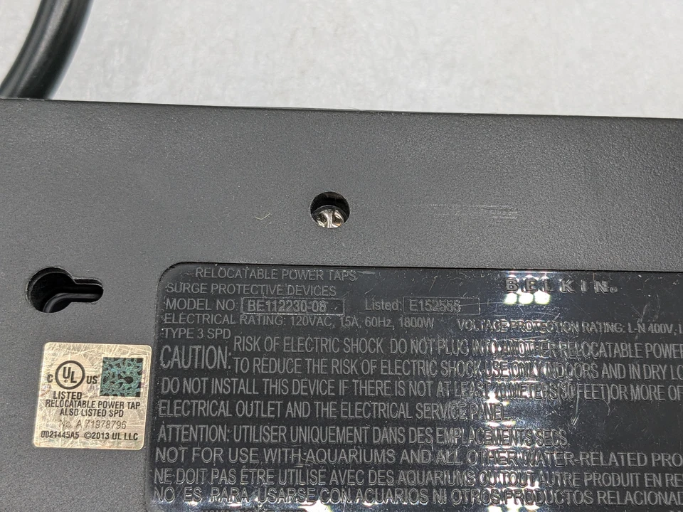 Tira de alimentación protectora contra sobretensiones Belkin BE112230-08 12 salidas 120V 15A 1800W envío y devolución gratuitos Foto 4 de 4