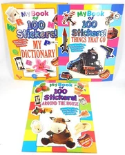 Set of 3 MY BOOK of 100 STICKERS!  Around the House, Things that Go, Dictionary