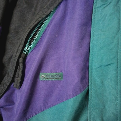 Columbia Jacket Mens Large Radial Sleeve Colorblock Teal Purple Foldaway Hood - Picture 3 of 16