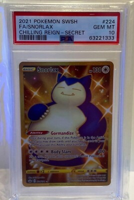 PSA 10 GEM MINT Pokemon Gold Snorlax Full Art Secret Rare 224/198