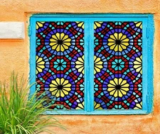 3D Blue Pattern O2138 Window Film Print Sticker Cling Stained Glass UV Block Fa