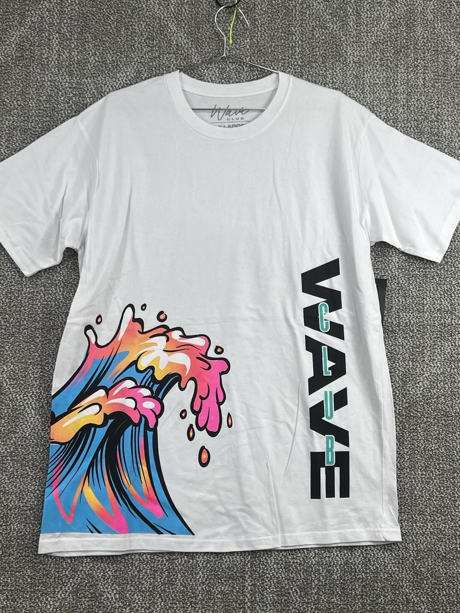 Wave Club T Shirt Sz Xl Short Sleeve Surf Streetwear White Graphic