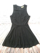 Dee Elle Black Fit Flare DRESS Sleeveless SemiSheer Keyhole Back Zip Womens Sz S