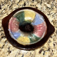 Vintage Candy Nut Bowl Dish Brown With Multi Colored Swirl Pattern Made In Japan