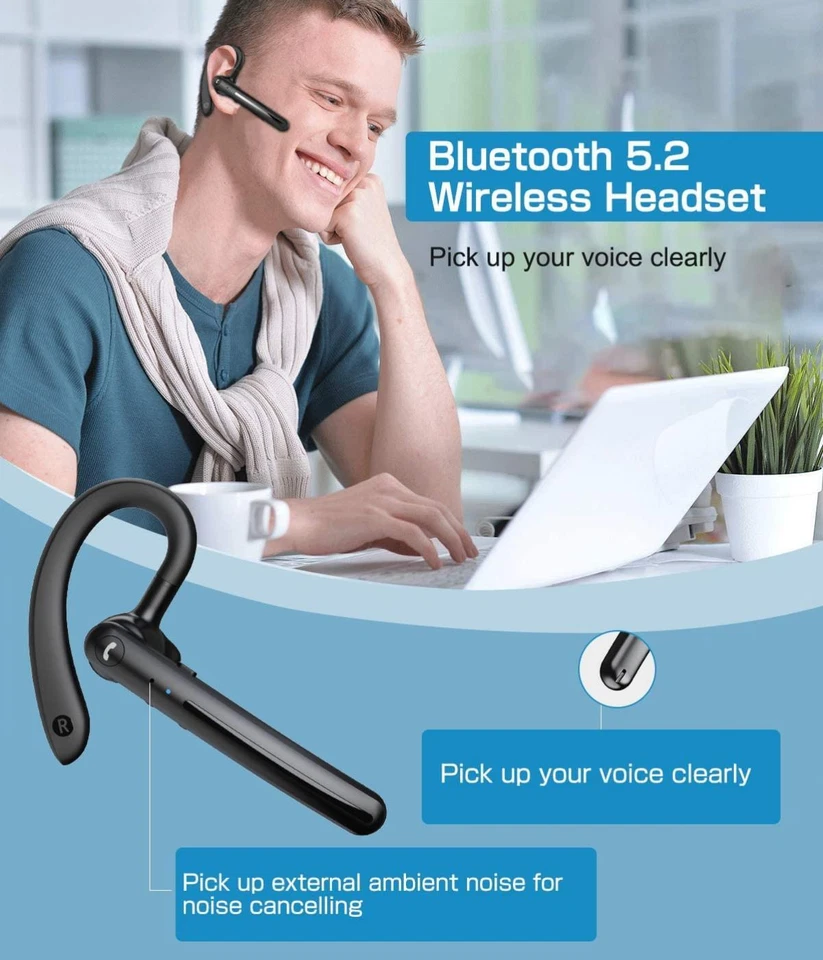WIRELESS EARPHONE EAR-HOOK HEADPHONE BOOM MIC HANDSFREE SINGLE HEADSET for PHONE - Image 2 of 4