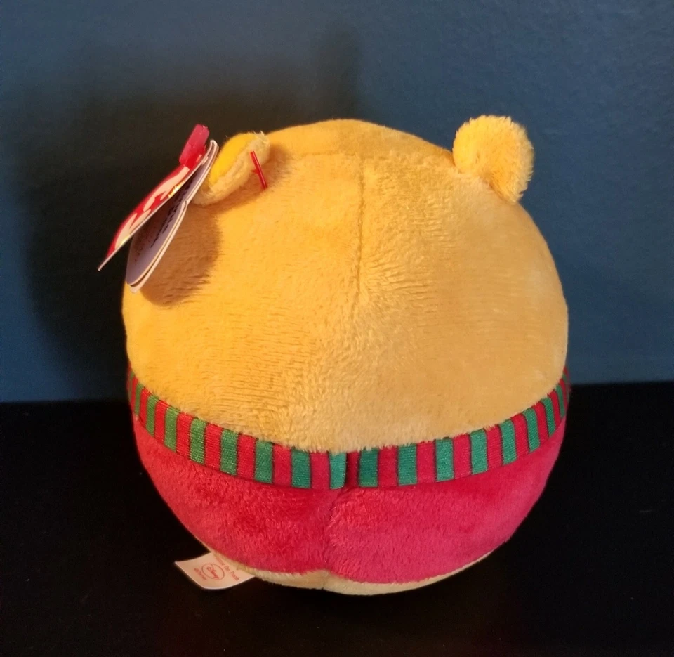 TY Disney Pooh Bear Winnie The Pooh with scarf Beanie Ballz New with Tags  - Image 3 of 4