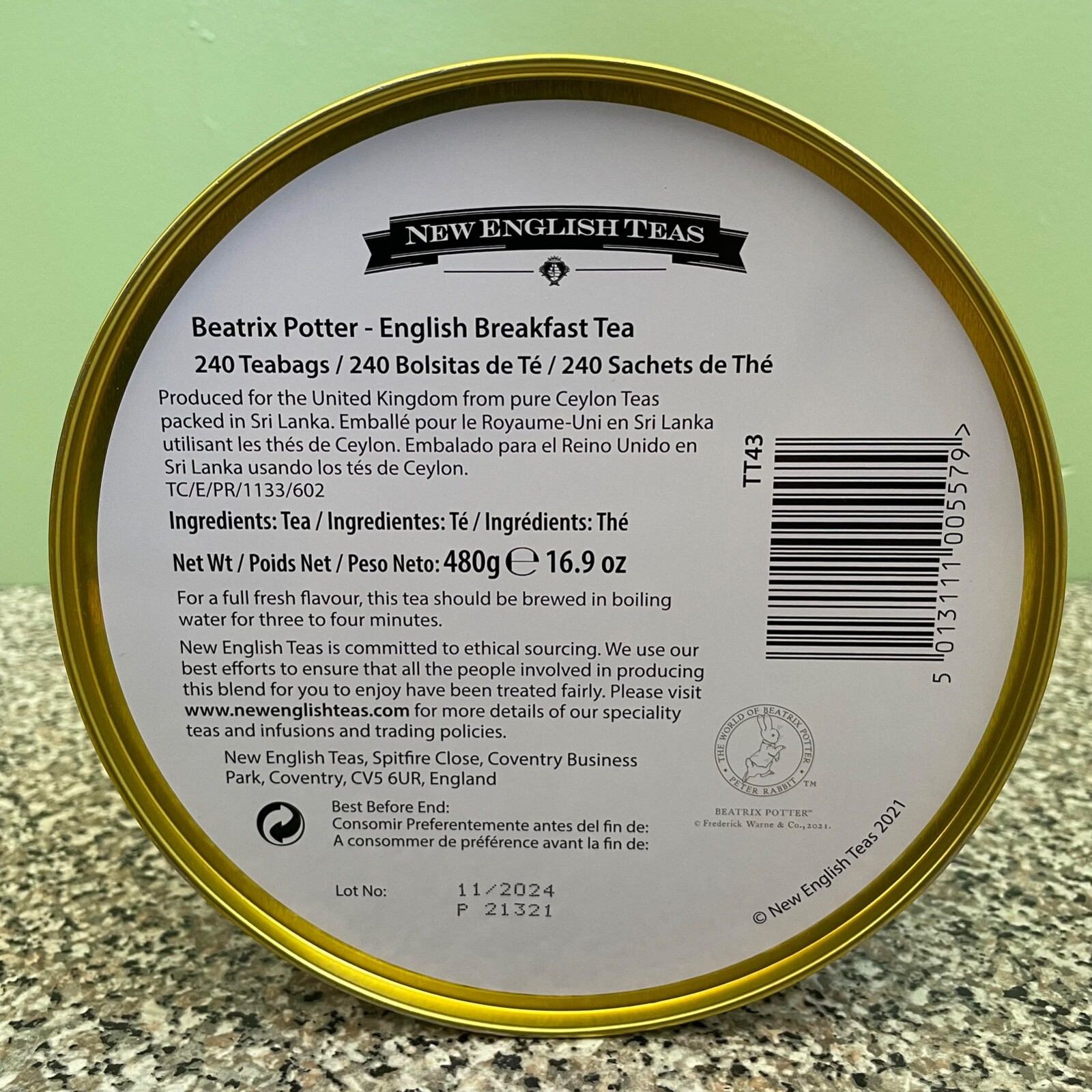 BEATRIX POTTER PETER RABBIT ENGLISH BREAKFAST TEA LARGE EMPTY CANISTER