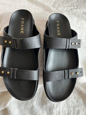 FRAME Black Leather Slides Sandals - 39-US 8.5-EUC