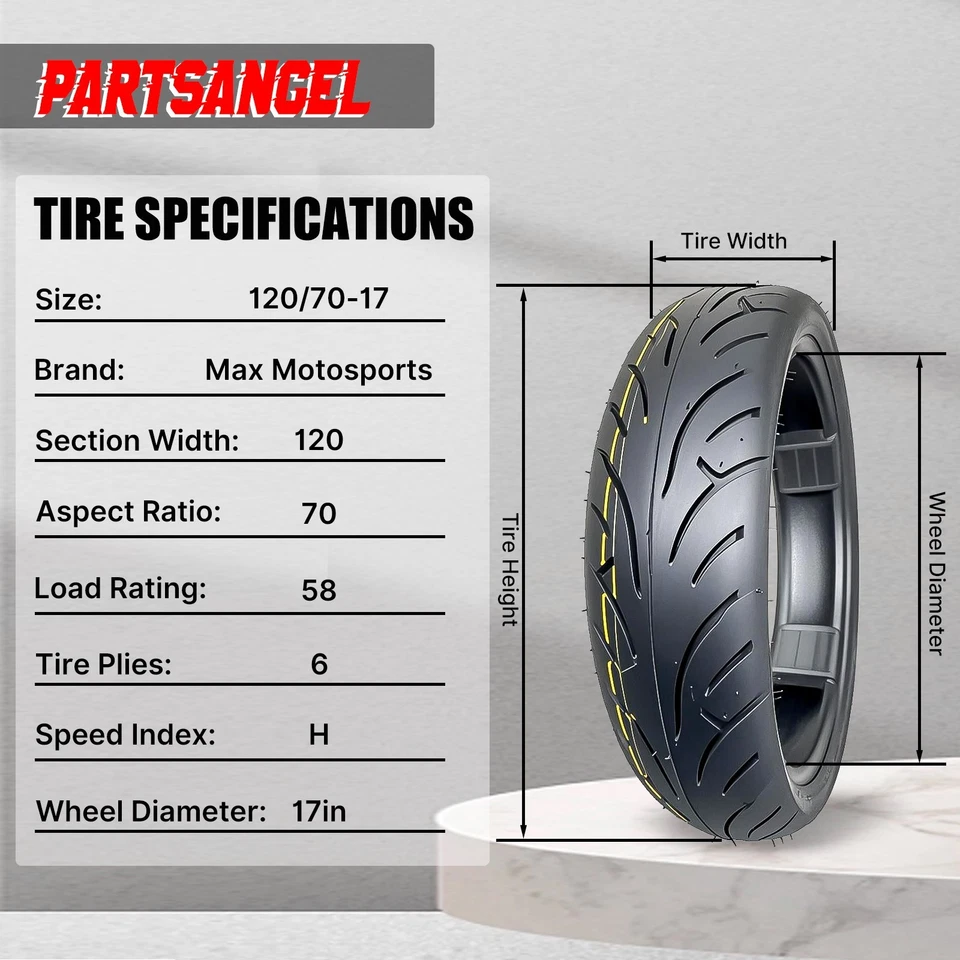 Front Rear Max Motosports Moto Tire set 120/70-17 & 180/55-17 Foto 3 de 4