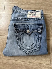 True Religion Men's Vintage Y2K Jeans Straight Fit Big Stitch Flap Pockets 36