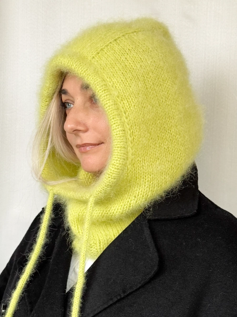 US Stock Lemon Knitted Women Hood, Alpaca Hood, Fluffy hood, Women Balaclava