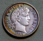 1913 United States Silver Barber Dime Choice AU Collector Details - Lot 585