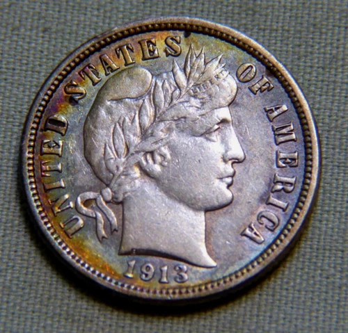 1913 United States Silver Barber Dime Choice AU Collector Details - Lot 585