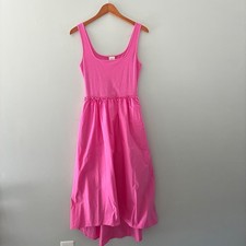 A New Day Dress XS Mixed Media Ribbed Poplin HighLow Midi Scoop Barbiecore Girly