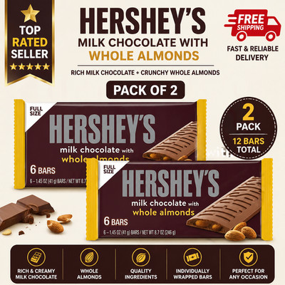 Hershey's Milk Chocolate with Almonds, 6 Count, 1.45 oz - 2-Pack