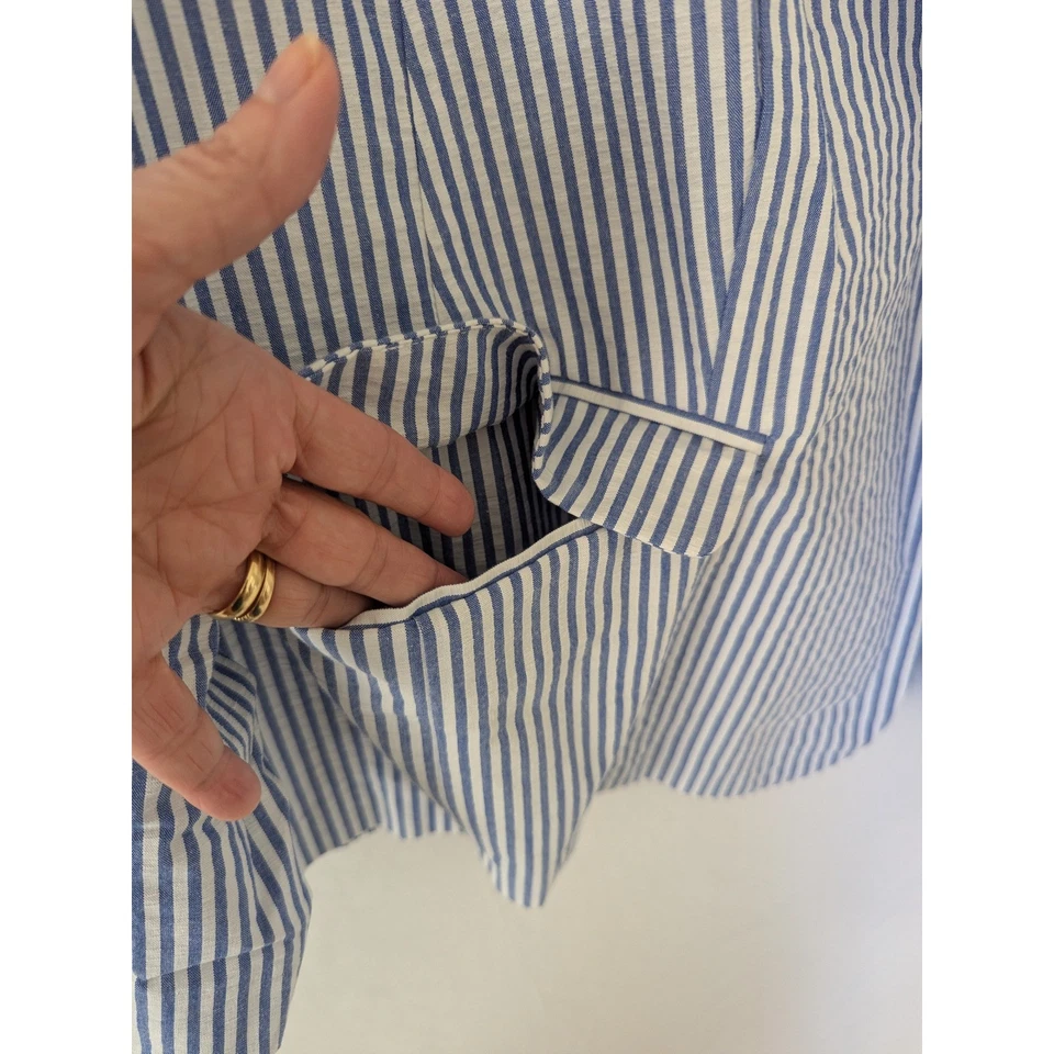 Chaqueta Blazer Joan Rivers Azul Blanco Rayas Seersucker Talla Grande 26W Náutica Foto 3 de 4