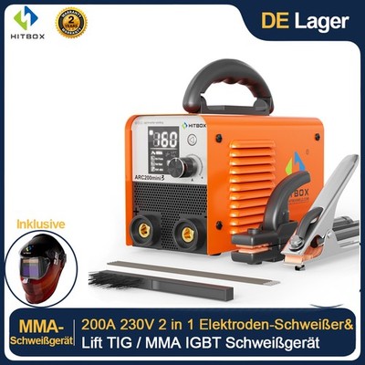 HITBOX 200A Mini ARC Schweißgerät DC 240V E-Hand MMA Schweißgerät & Schweißhelm