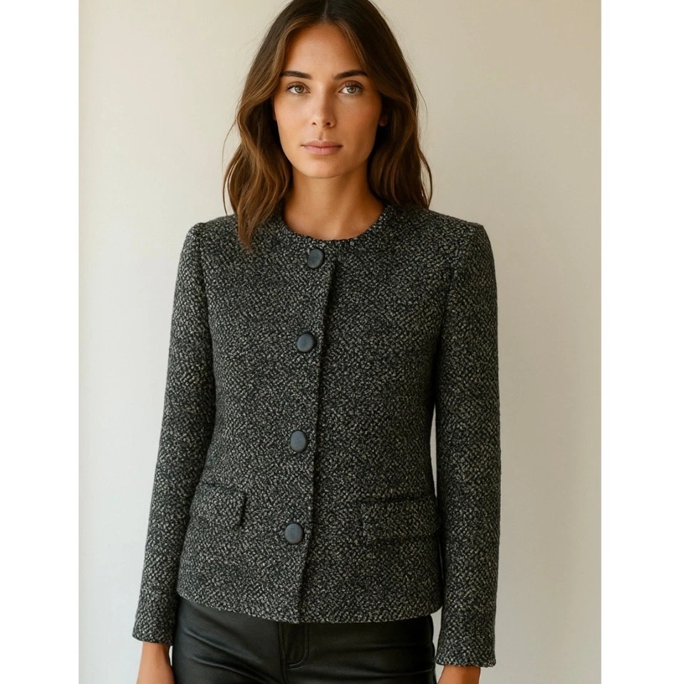 Vintage Max Mara Black Tweed Classic Blazer Jacket Size 8 - Image 3 of 4