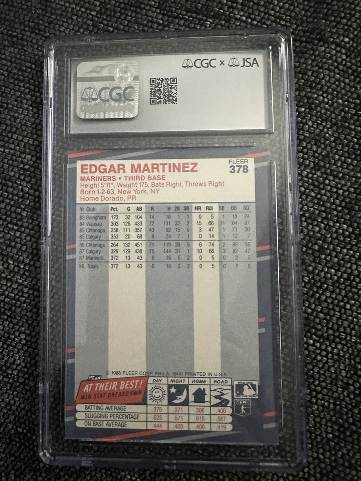 Fleer 1988 - Edgar Martinez #378 CGC + JSA AU - automático 10 Foto 2 de 4