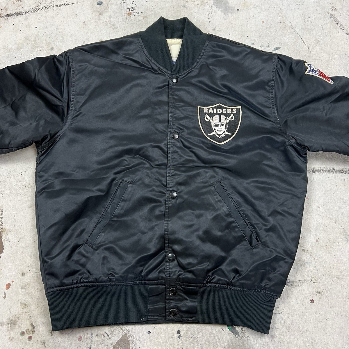 Vintage 90s Starter Oakland Raiders Satin Bomber Jacket Mens