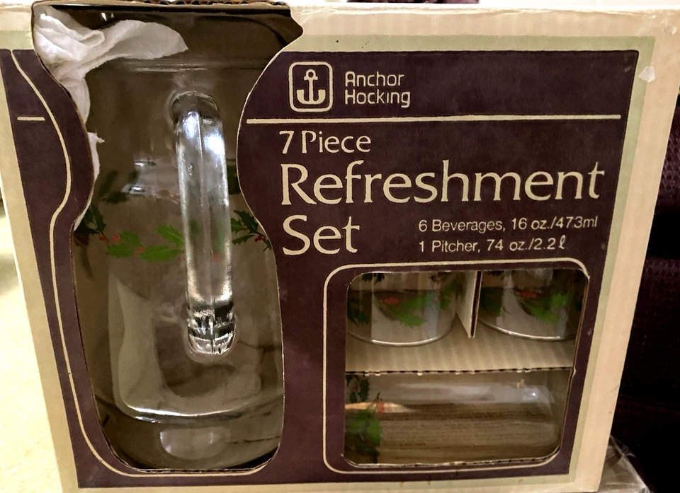 Anchor Hocking Holly ягоды 7 изделий освежающий набор кувшин + 6 стаканов новый - Изображение 4 из 4