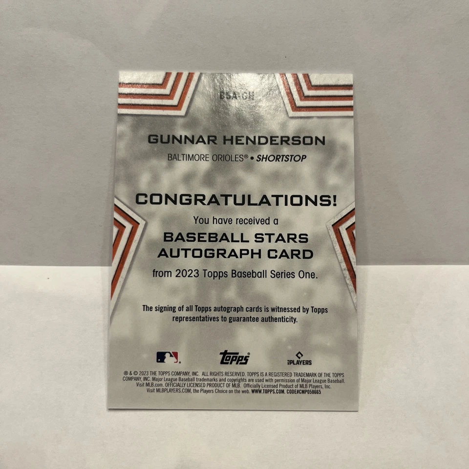 2023 Topps Baseball Stars Gunnar Henderson RC auto - Image 2 of 2