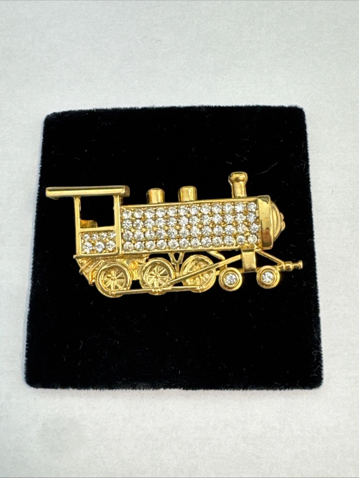 Bijoux Fantaisie Broche Train Doré Avec Strass