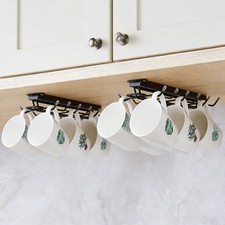 Sliding Mug Hooks Under Cabinet 2 Pack 12 Hooks Pull Out Cup Holder Rack Black