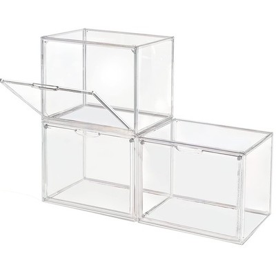 Clear Stackable Storage Bins with Magnetic Lid, Dustproof Display Cases, 3 Pack