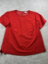 A New Day Shirt Womens Medium Red Polka Dot Short Sleeve Blouse Top Polyester