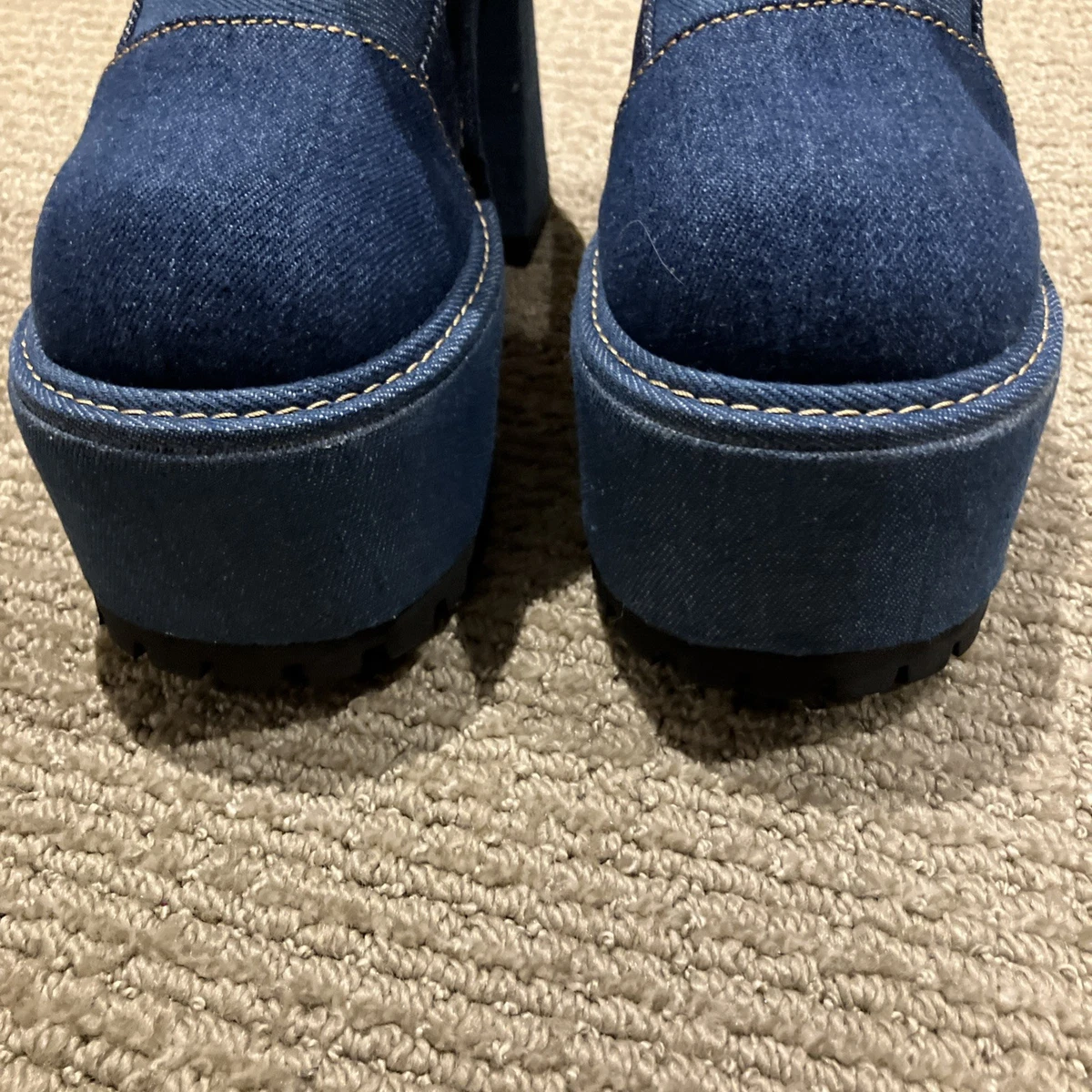 Dolls Kill Bratz platform denim patchwork boots sz 8