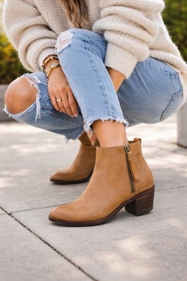 Lucky Brand Ankle Boots Womens 5.5 M Tan Leather Blandre Booties Side Zip Spring