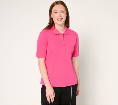 Isaac Mizrahi Live! Women's Top Plus Sz 2X Essentials Cotton Pique Pink A681745