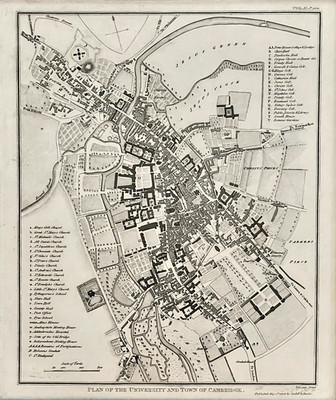 Rare Georgian Plan of Cambridge City UK and University 1808 by Samuel John Neele
