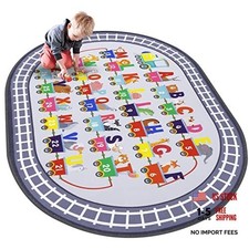 Small Playroom Rug, Kids Playmat ABC Alphabet, Numbers, Train and Road Themed