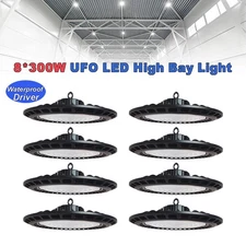 8 Pack UFO Led High Bay Light 300W Watt Commercial Warehouse Garage Shop Lights