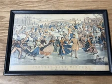 Antique Currier & Ives Framed Lithograph “Central Park, Winter The Skating Pond”