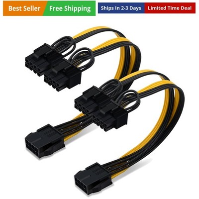 2-Pack CPU to GPU, CPU 8 Pin Female to Dual PCIe 8 Pin 6+2 Male Splitter Cabl...